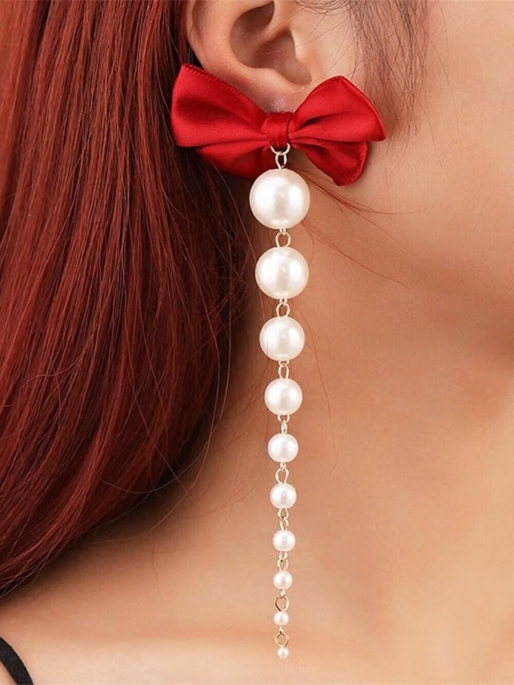 Long Big Pearl Earrings Large Bow Boho Drop